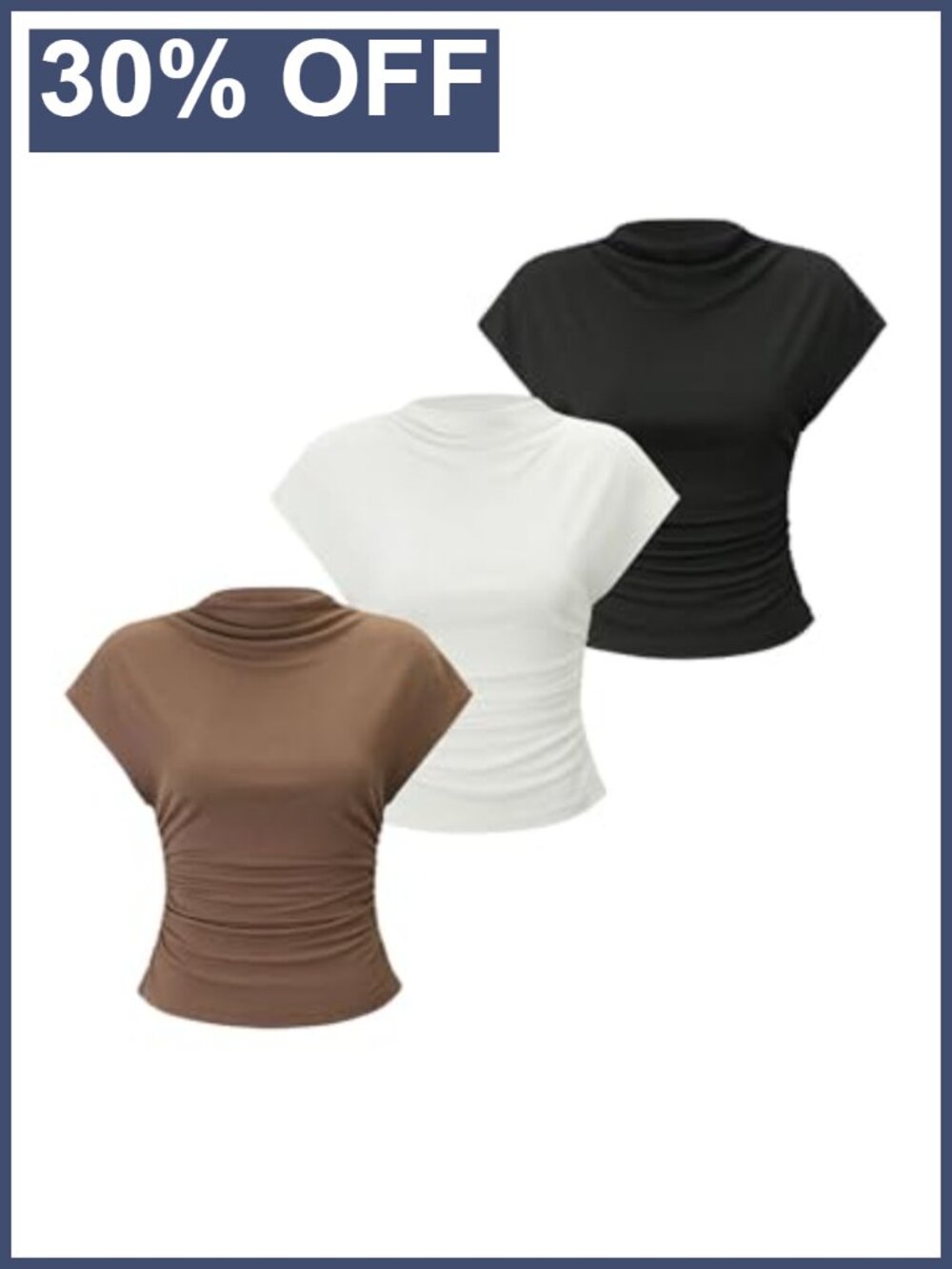 3 Pack Ribbed Tank Tops Mock Neck Cap Sleeve Slim Fit Casual Business